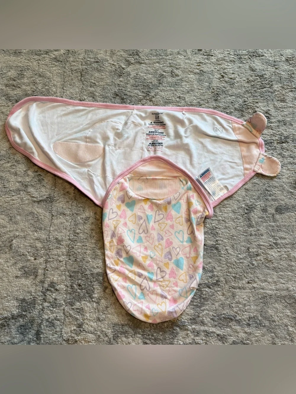 SwaddleMe Ingenuity Swaddle Set 0-3M Pink Hearts Rainbow Cotton Lot of 2